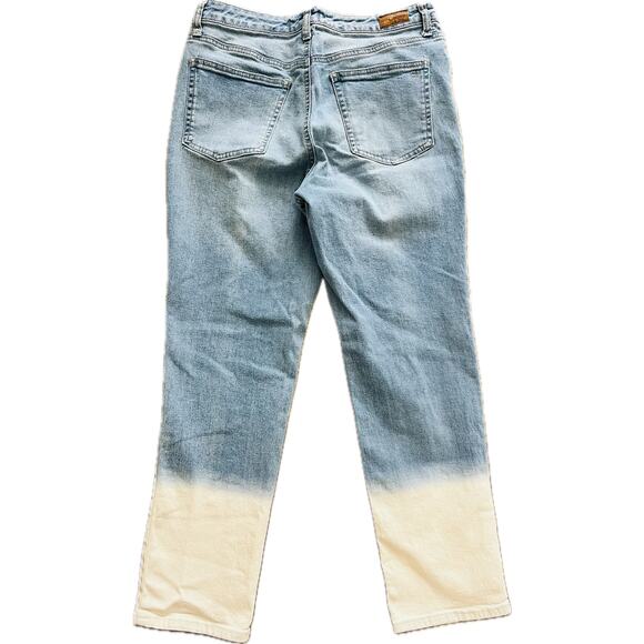 Crown & Ivy Vintage High Rise Straight Leg Jeans Dip Dyed Denim 8 Blue White - Picture 6 of 7